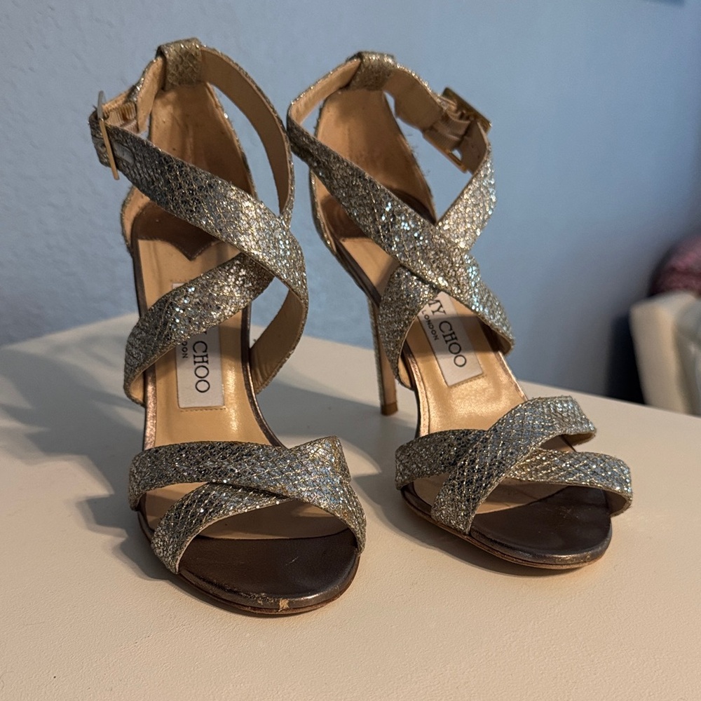 Jimmy Choo Glittering Silver Strappy Heels